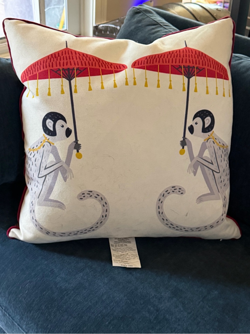 Decorative Monkey Print Throw Pillows in Red and Cream - Designer Home Accent